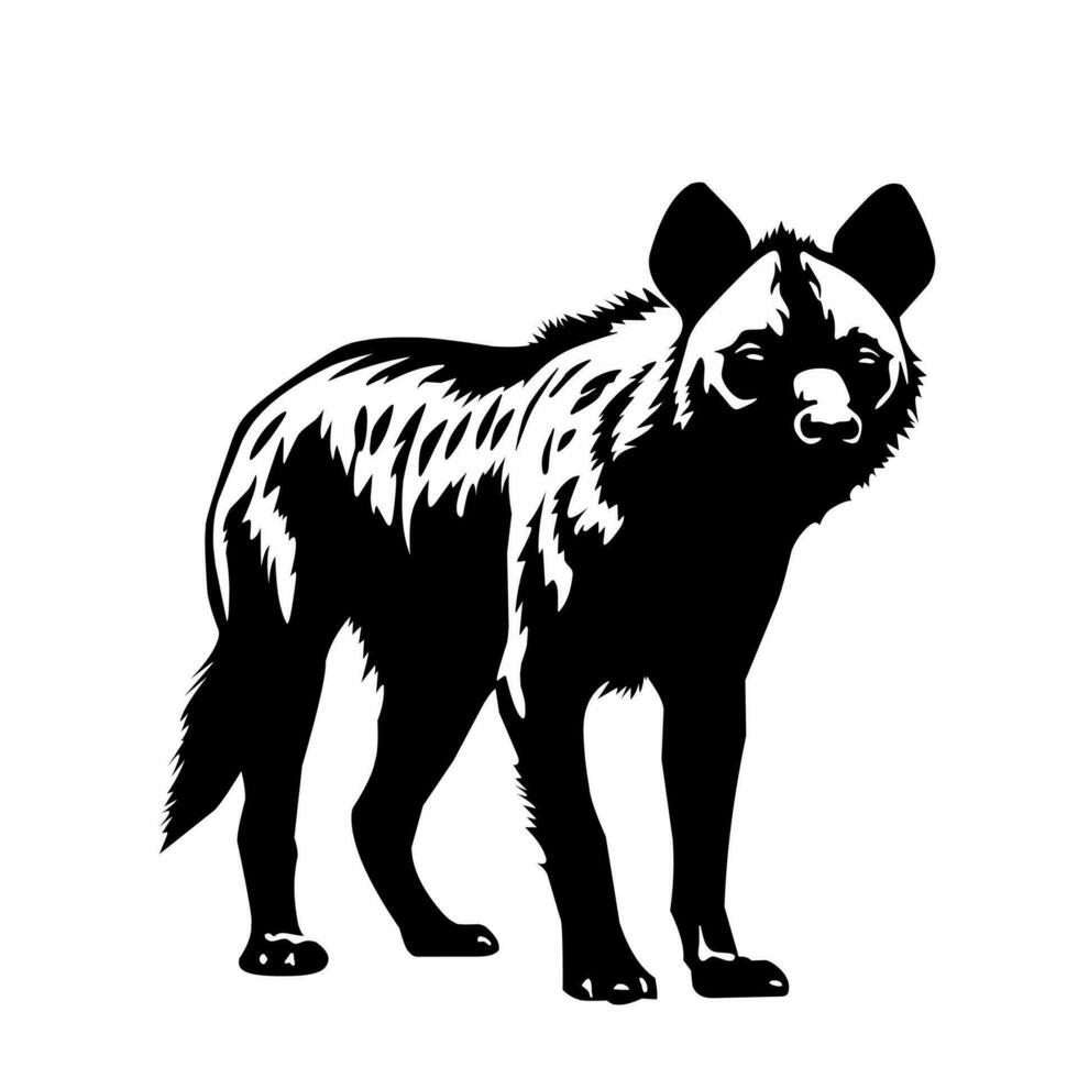 Black and white vector hyena animal on white background