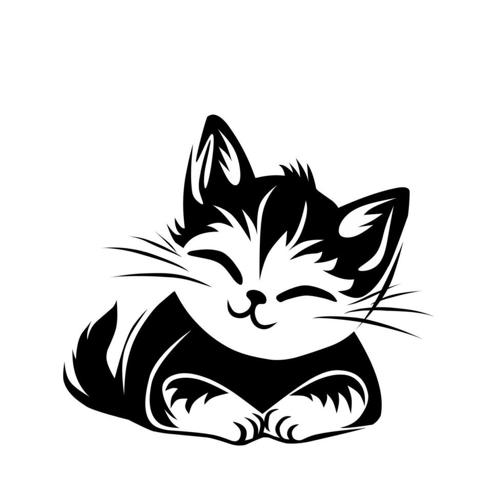 Black and white vector animated cat on a blue background