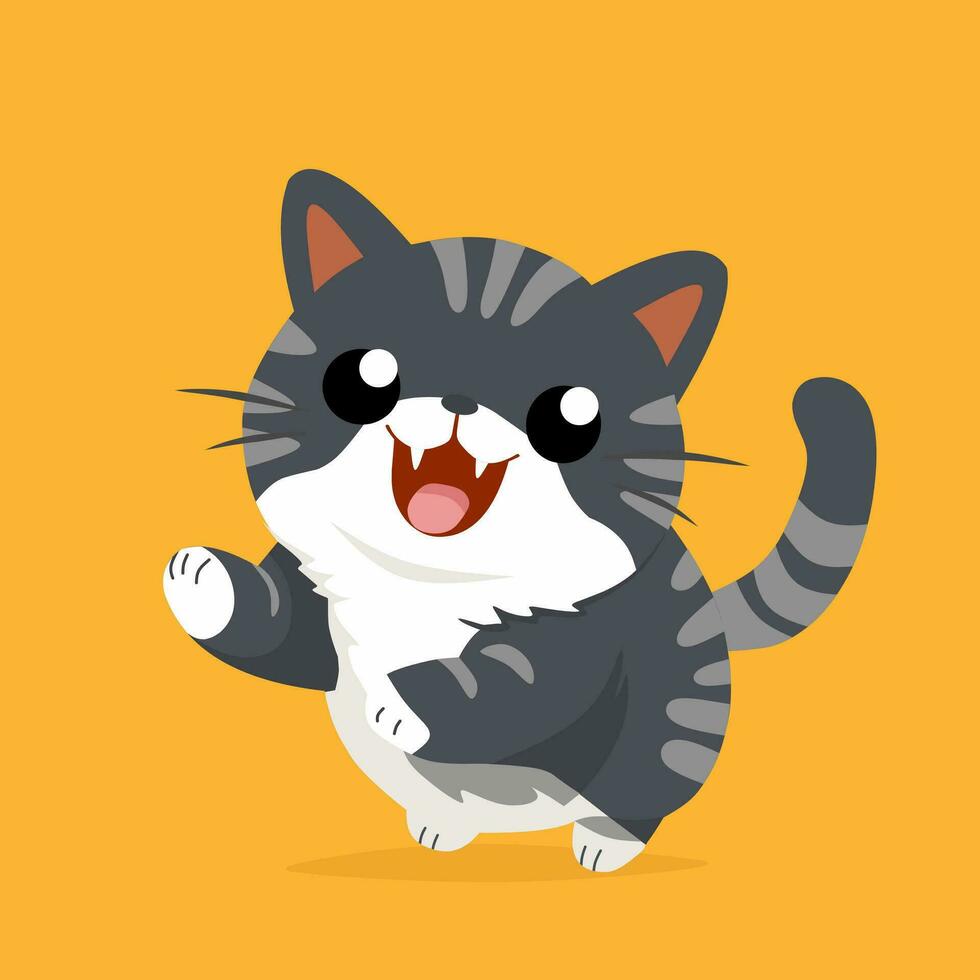 negro gato con gris contorno animado vector clipart en un naranja antecedentes