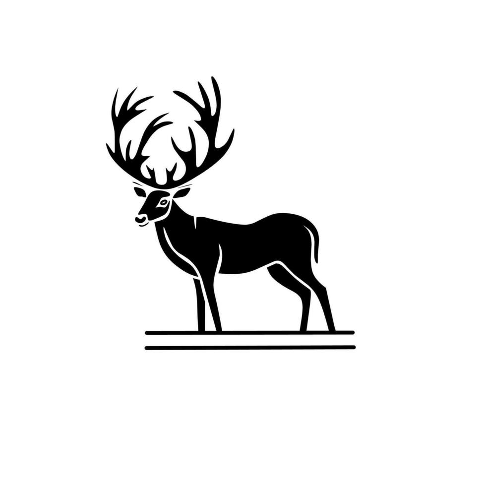 deer animal black and white vector logo with horns on a white background