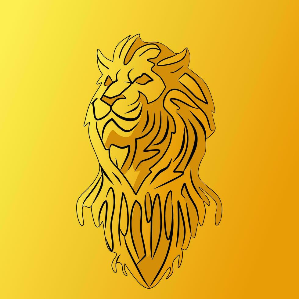 lion animal line vector logo on yellow background
