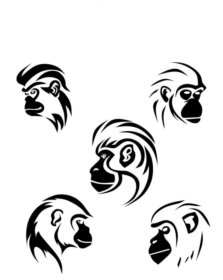 Monkey black and white vector logo collection on white background