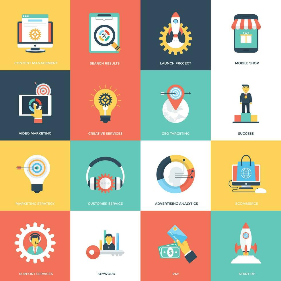 Marketing Flat Vector Icons Set