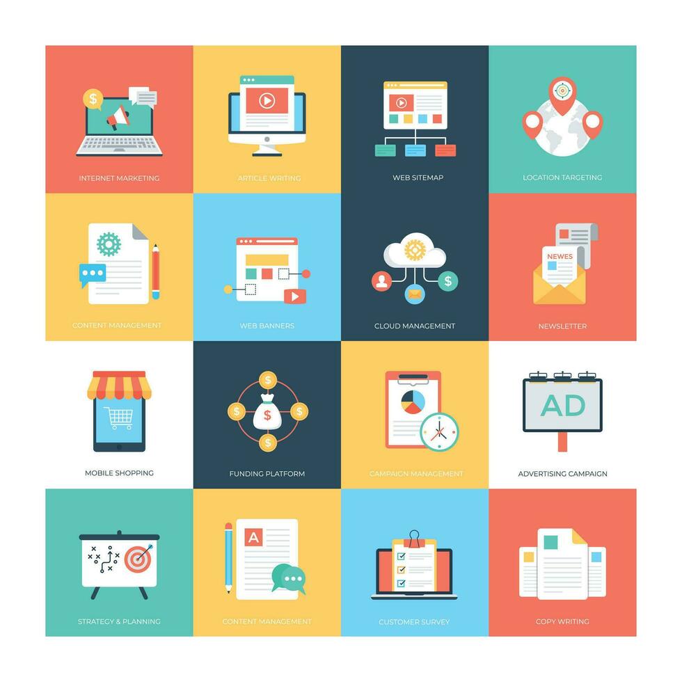 Pack of Digital Marketing Flat Icons vector