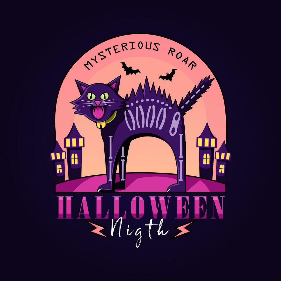 Halloween night, cartoon illustration of a roaring black cat. Perfect for logos, mascots, t-shirts, stickers and posters vector