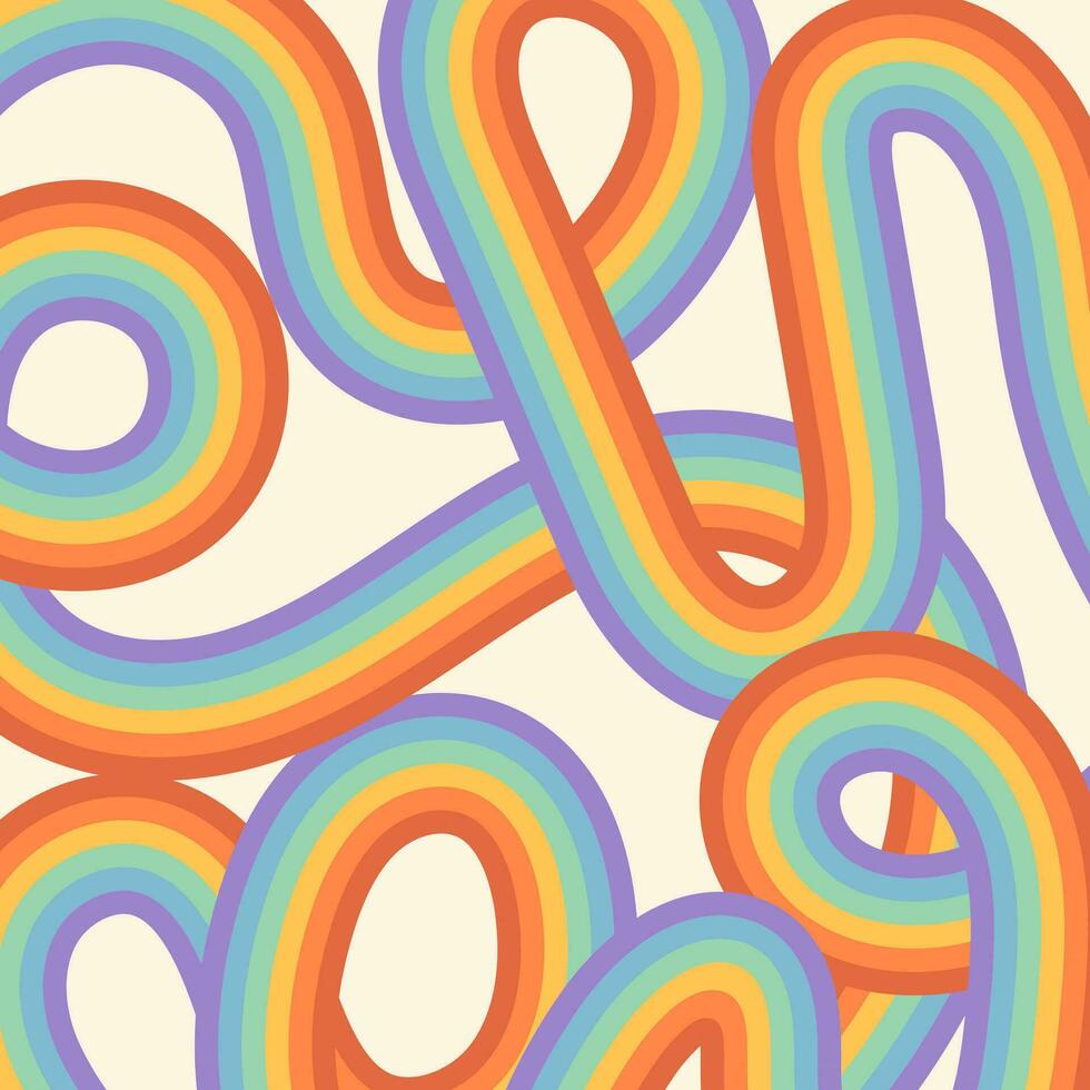 Rainbow colored stripes background. Abstract vector hand drawn cover for social media. Retro groovy template for design banner, advertisements, presentations, discounts, sale, offer