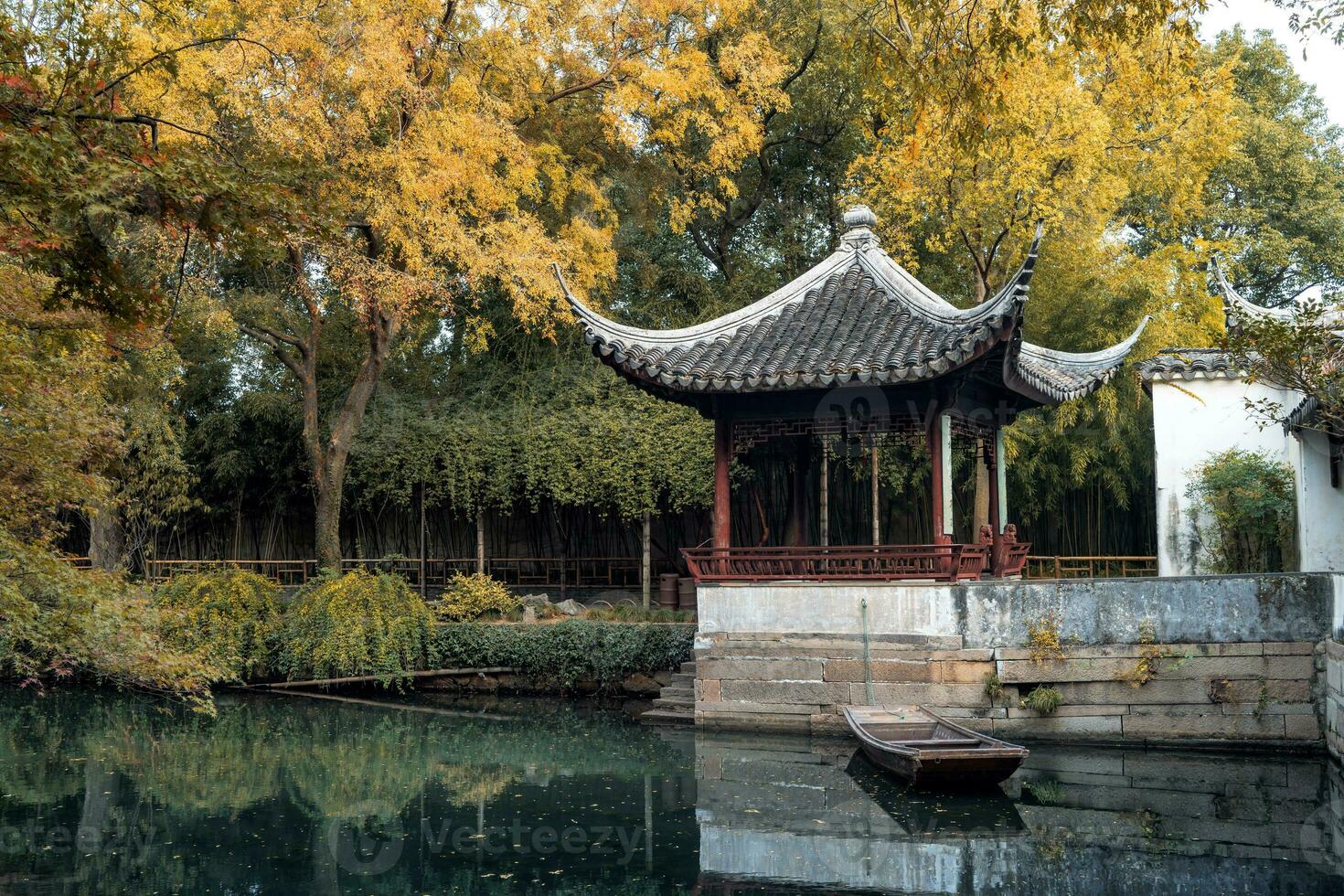 the autumn in the park of Suzhou Garden in China photo