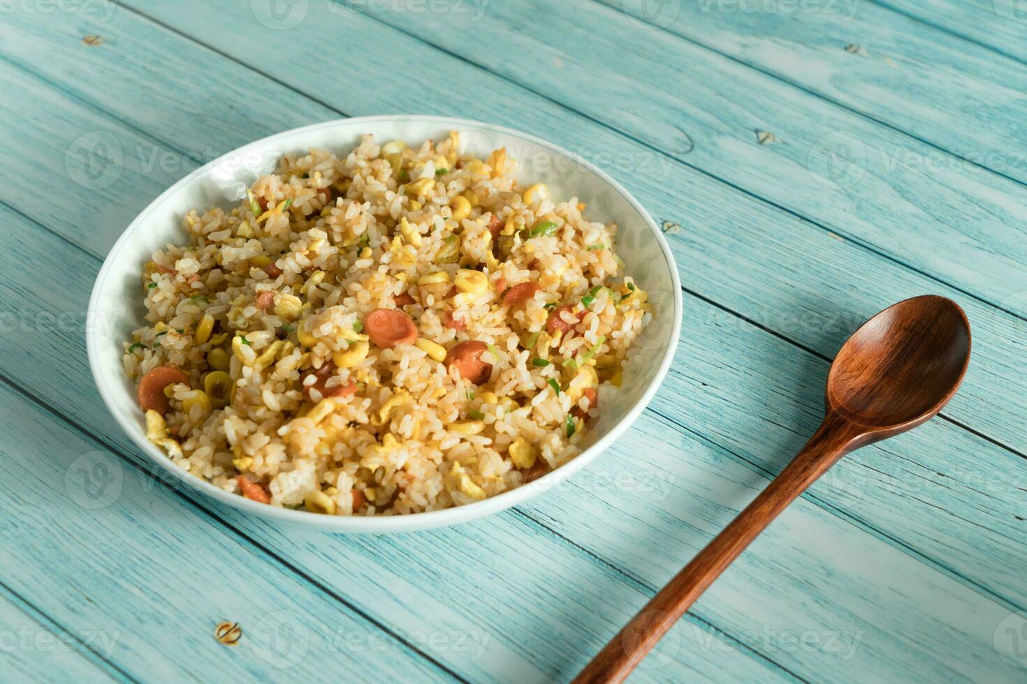 Chinese fried rice with blue background photo