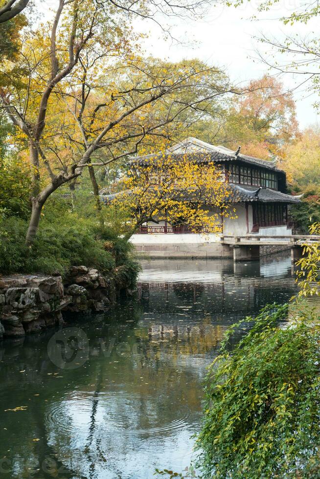 the autumn in the park of Suzhou Garden in China photo