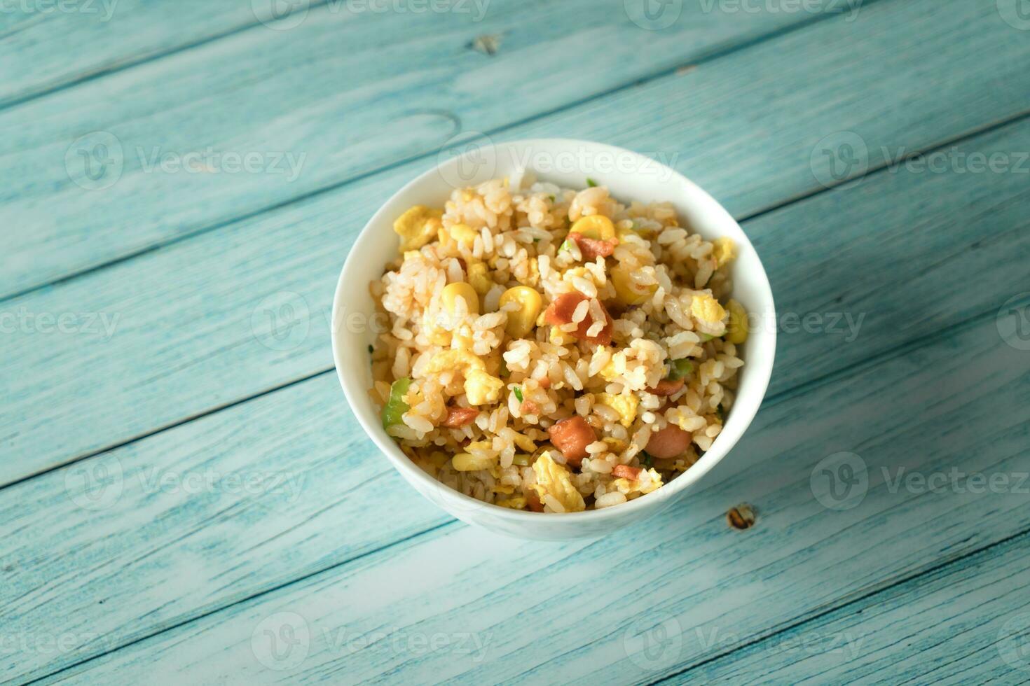 Chinese fried rice with blue background photo