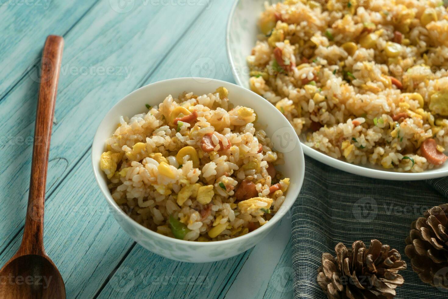 Chinese fried rice with blue background photo