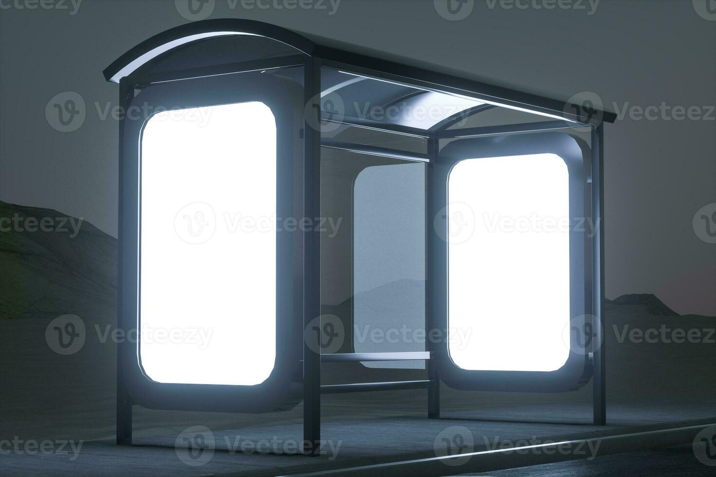 3d rendering, advertising billboard on the side of road. photo
