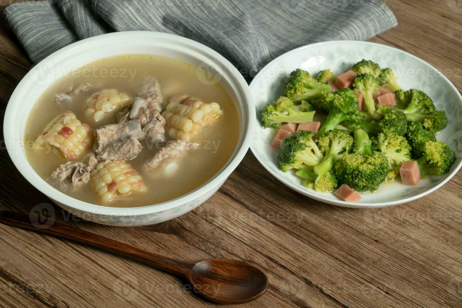 Corn and pork bone soup, delicious Chinese food. photo