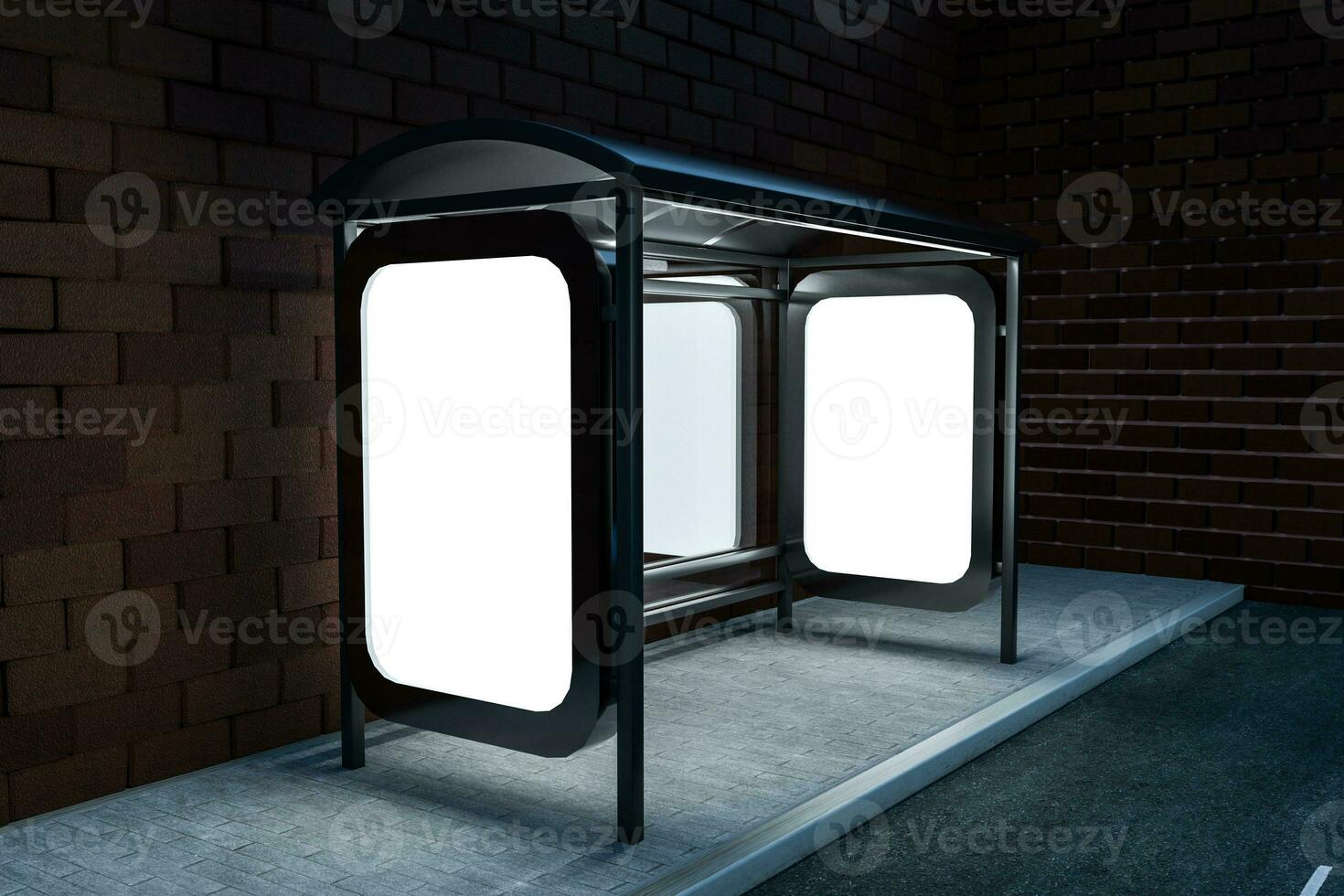 3d rendering, advertising billboard on the side of road. photo