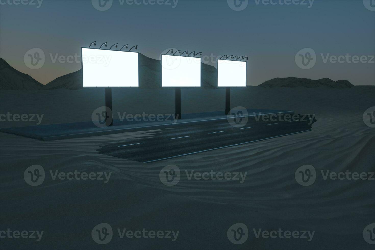 3d rendering, advertising billboard on the side of road. photo