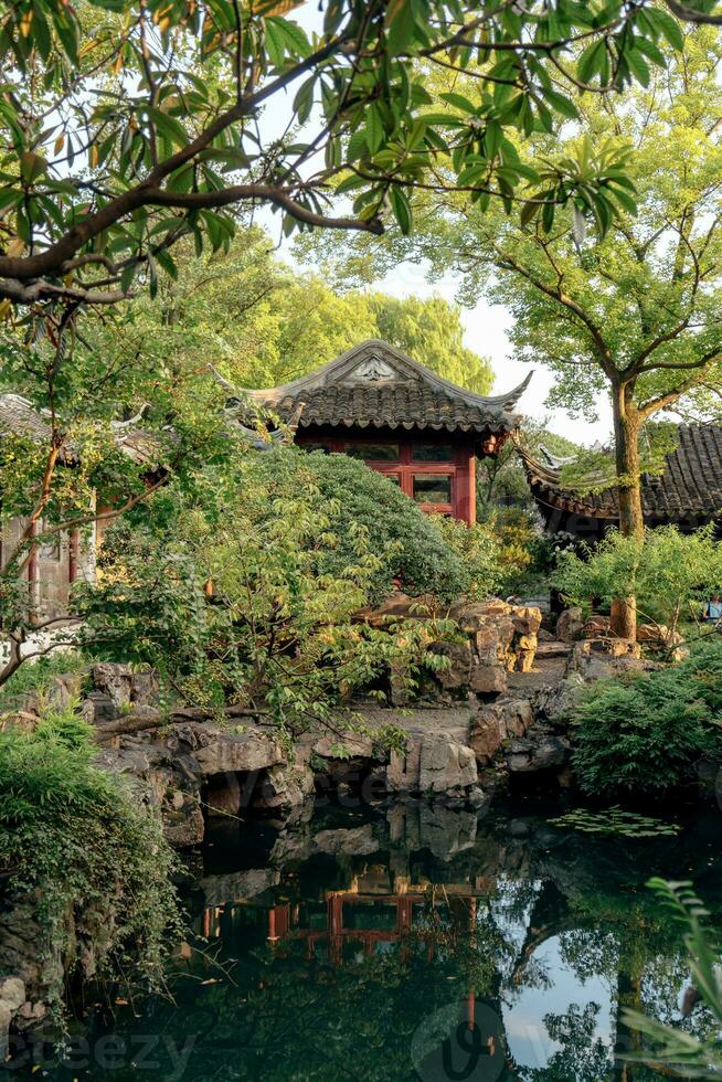 the autumn in the traditional park in China photo