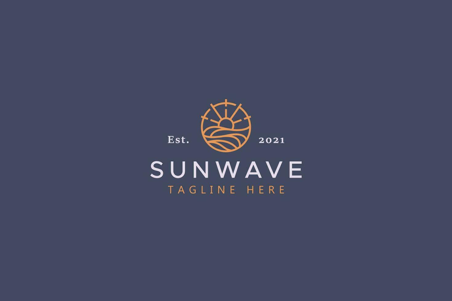 Sun and Wave Illustration Badge Logo. Creative Idea and Simple Vector Template Brand Identity.