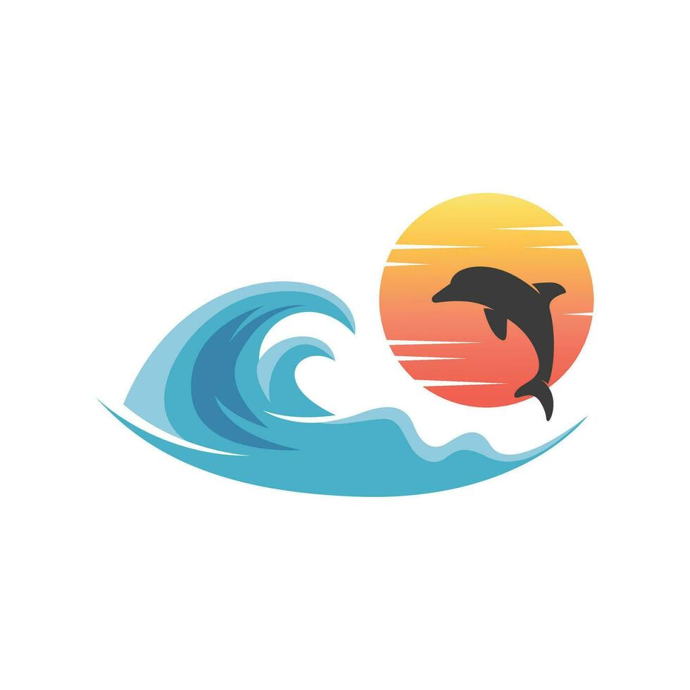 Dolphin and Ocean Wave Illustration Logo vector