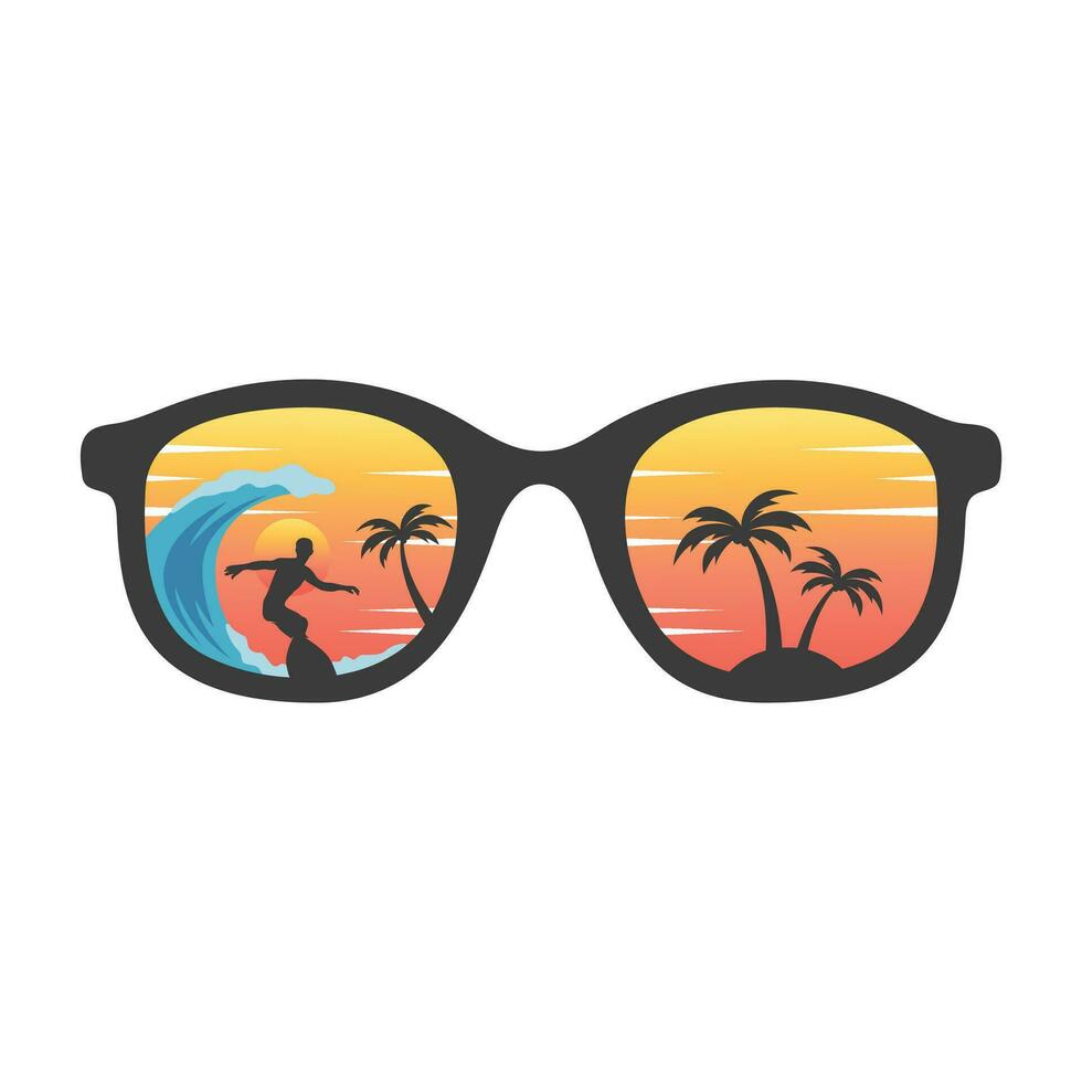 Illustration Surfing on The Frame Sunglasses Logo Concept vector