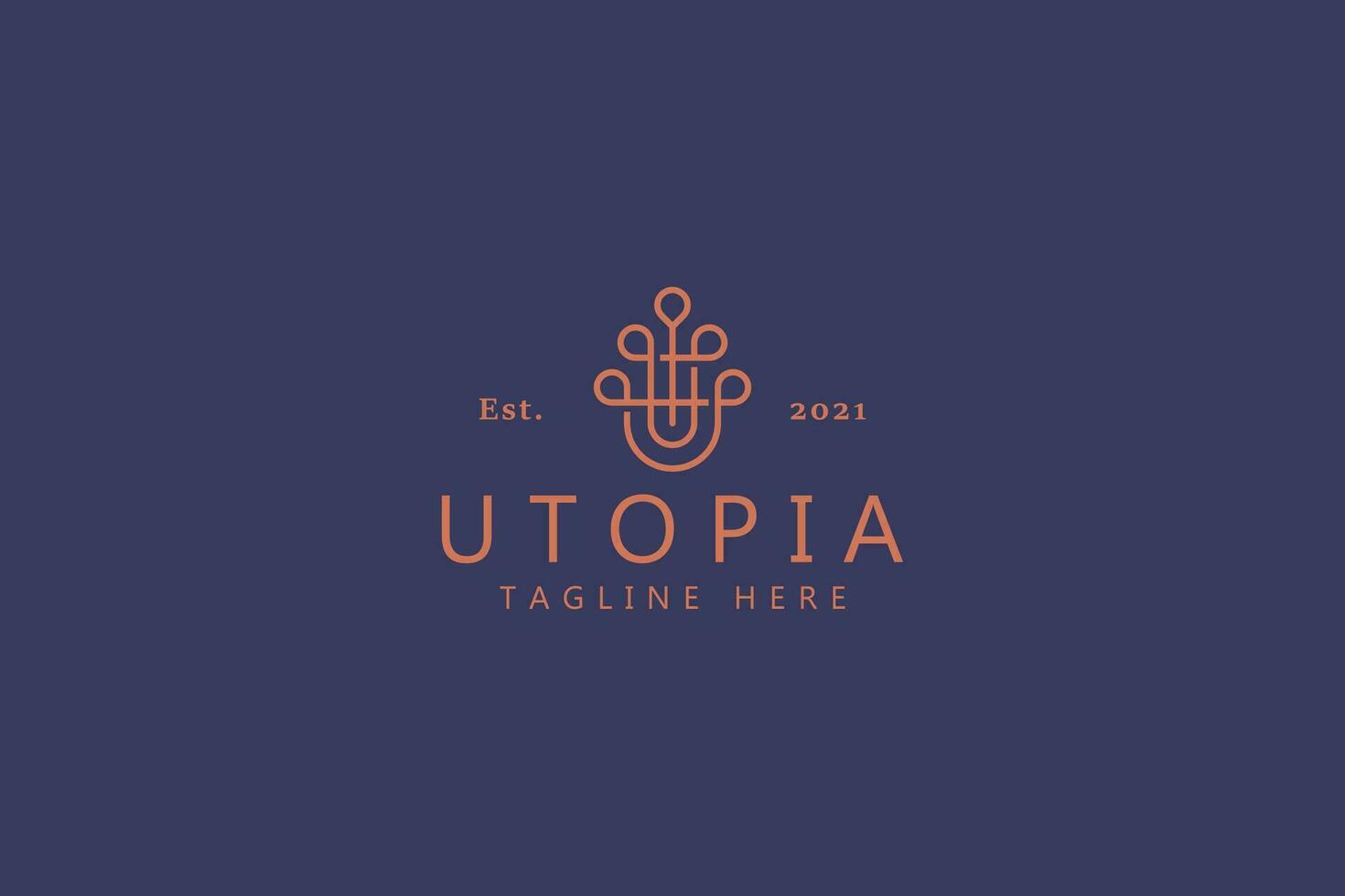 Abstract Simple Line Logo Concept. Utopia Initial Letter U Ornament. The Unique Classic Kingdom Crown Monarch. vector