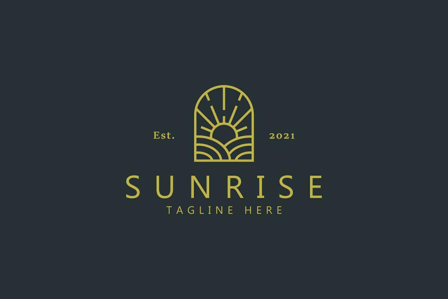 Sunrise Farm On The Window Shape Logo. Vintage Badge Creative Design Brand Identity. vector