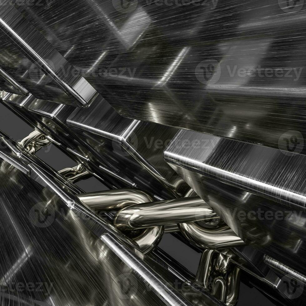 Metal chains and cubes background, 3d rendering. photo