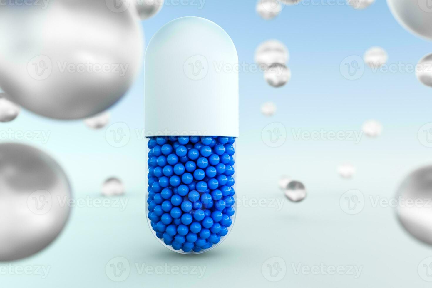 capsules with spheres, 3d rendering photo