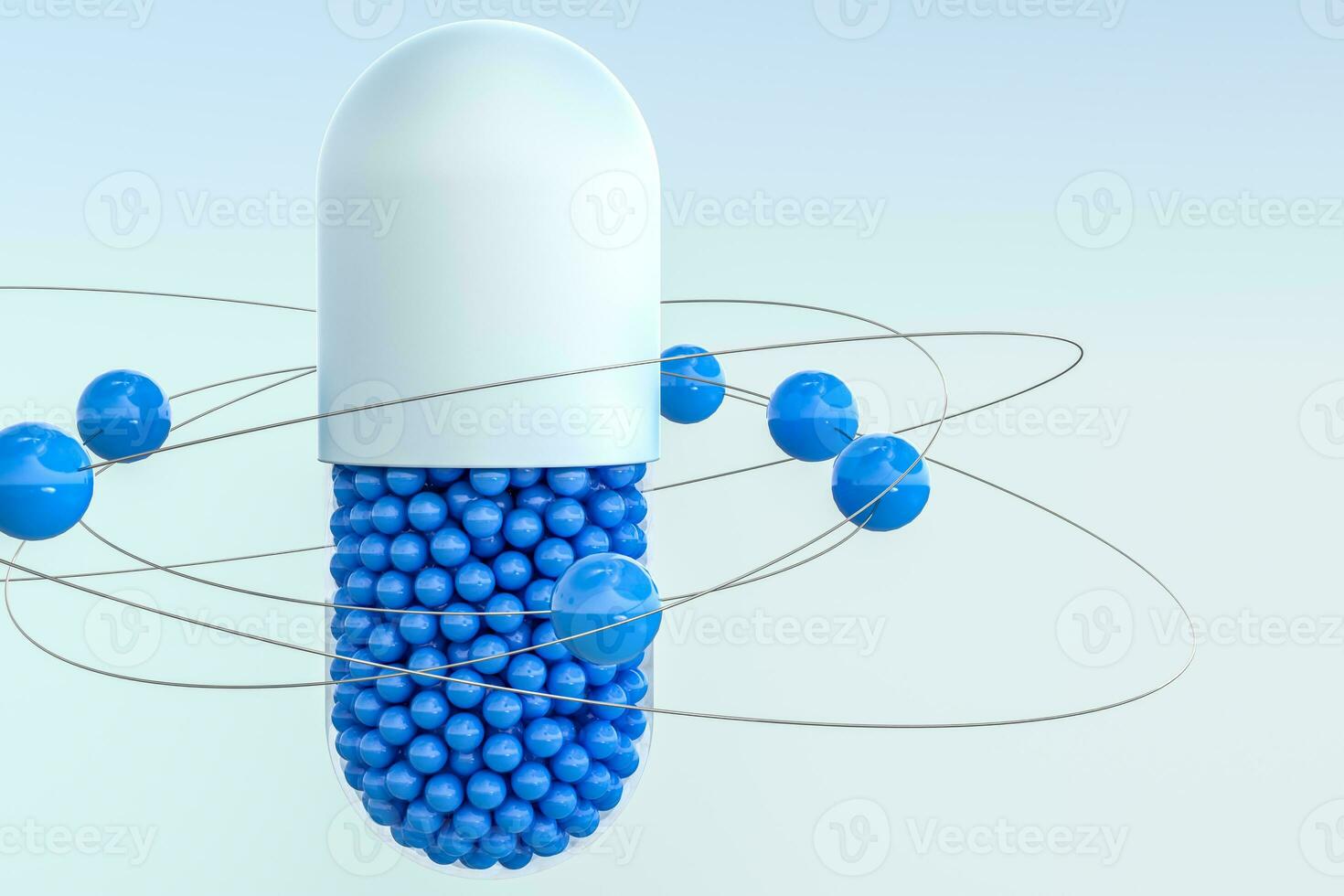 capsules with spheres, 3d rendering photo