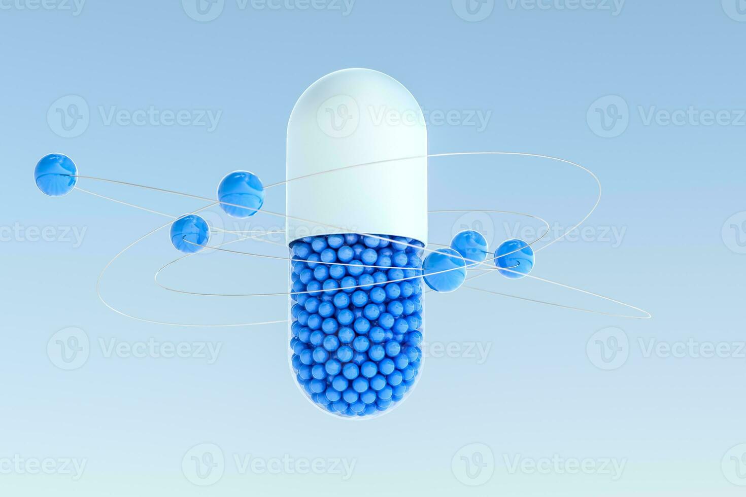 capsules with spheres, 3d rendering photo
