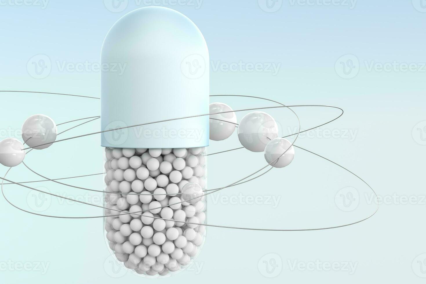 capsules with spheres, 3d rendering photo