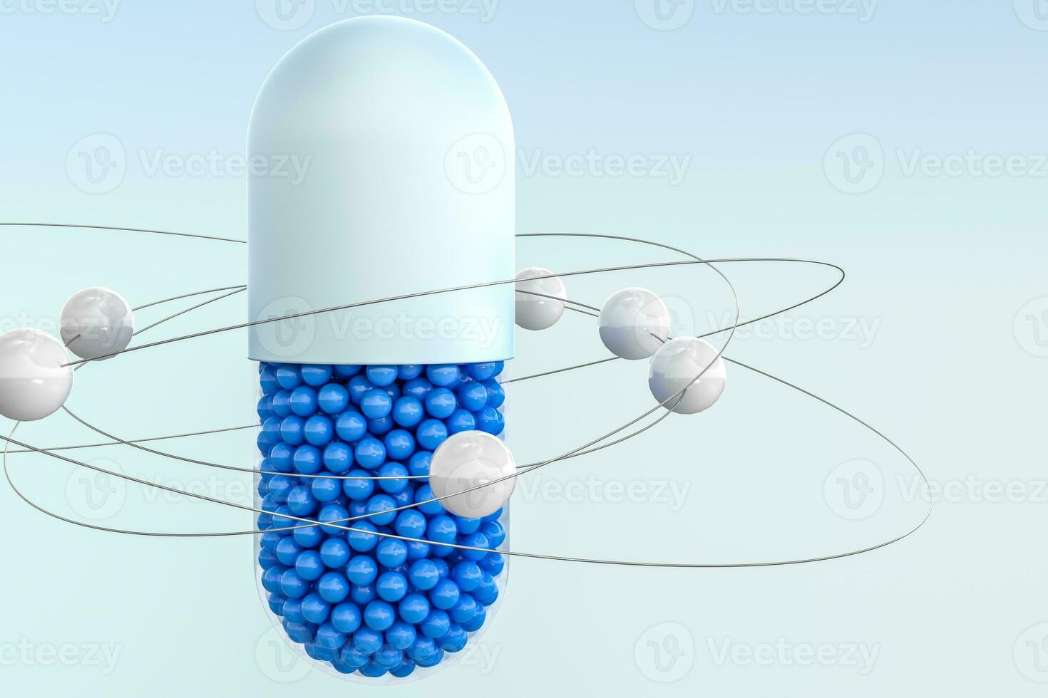 capsules with spheres, 3d rendering photo