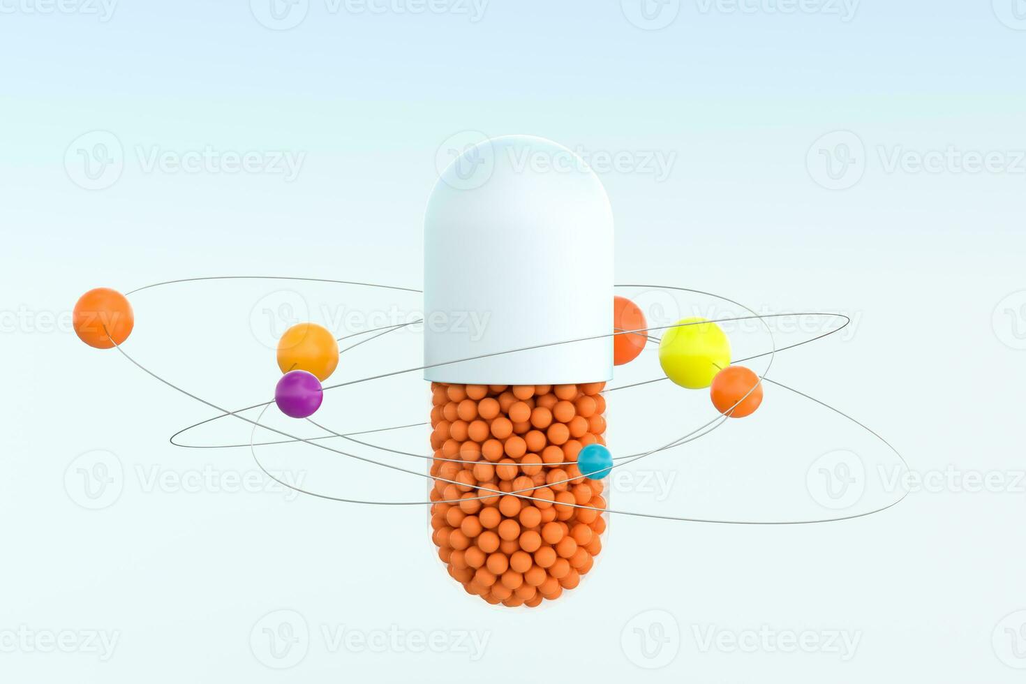capsules with spheres, 3d rendering photo