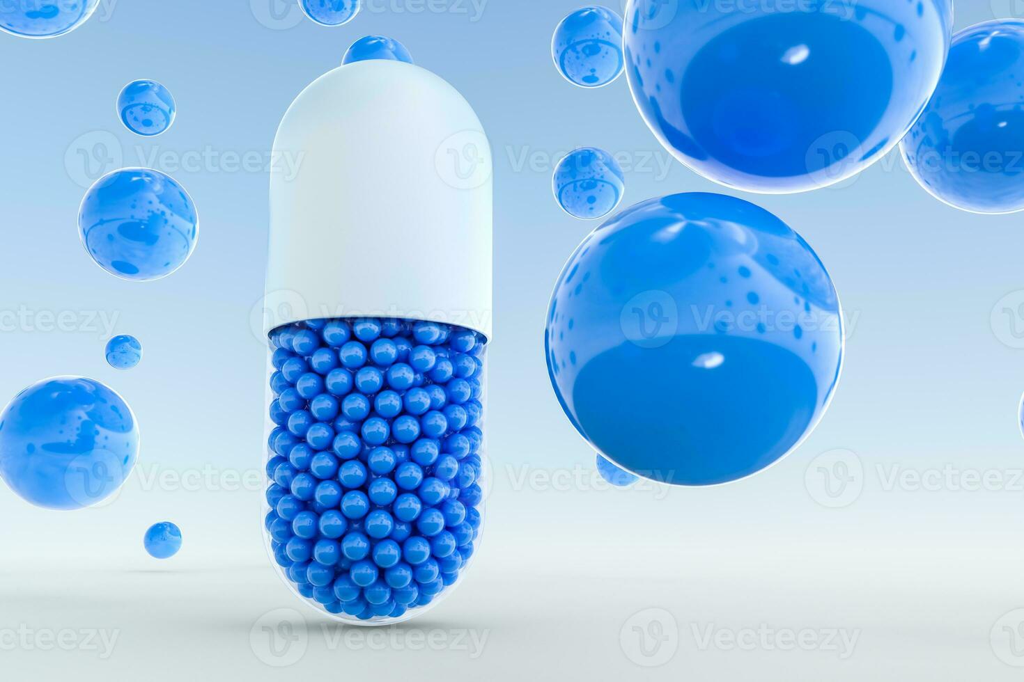 capsules with spheres, 3d rendering photo