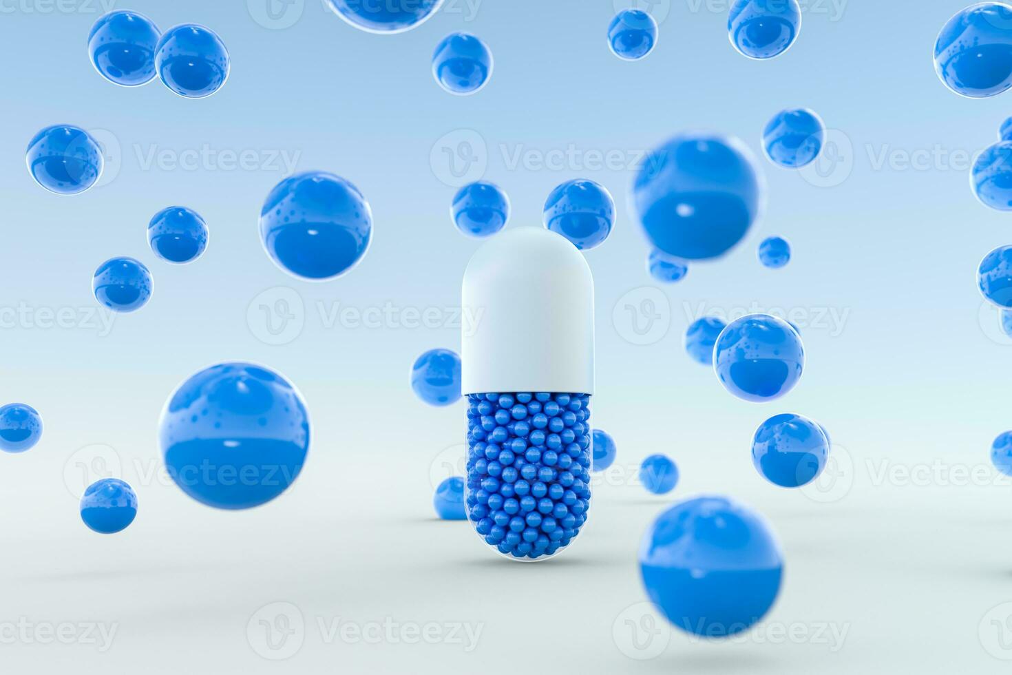 capsules with spheres, 3d rendering photo