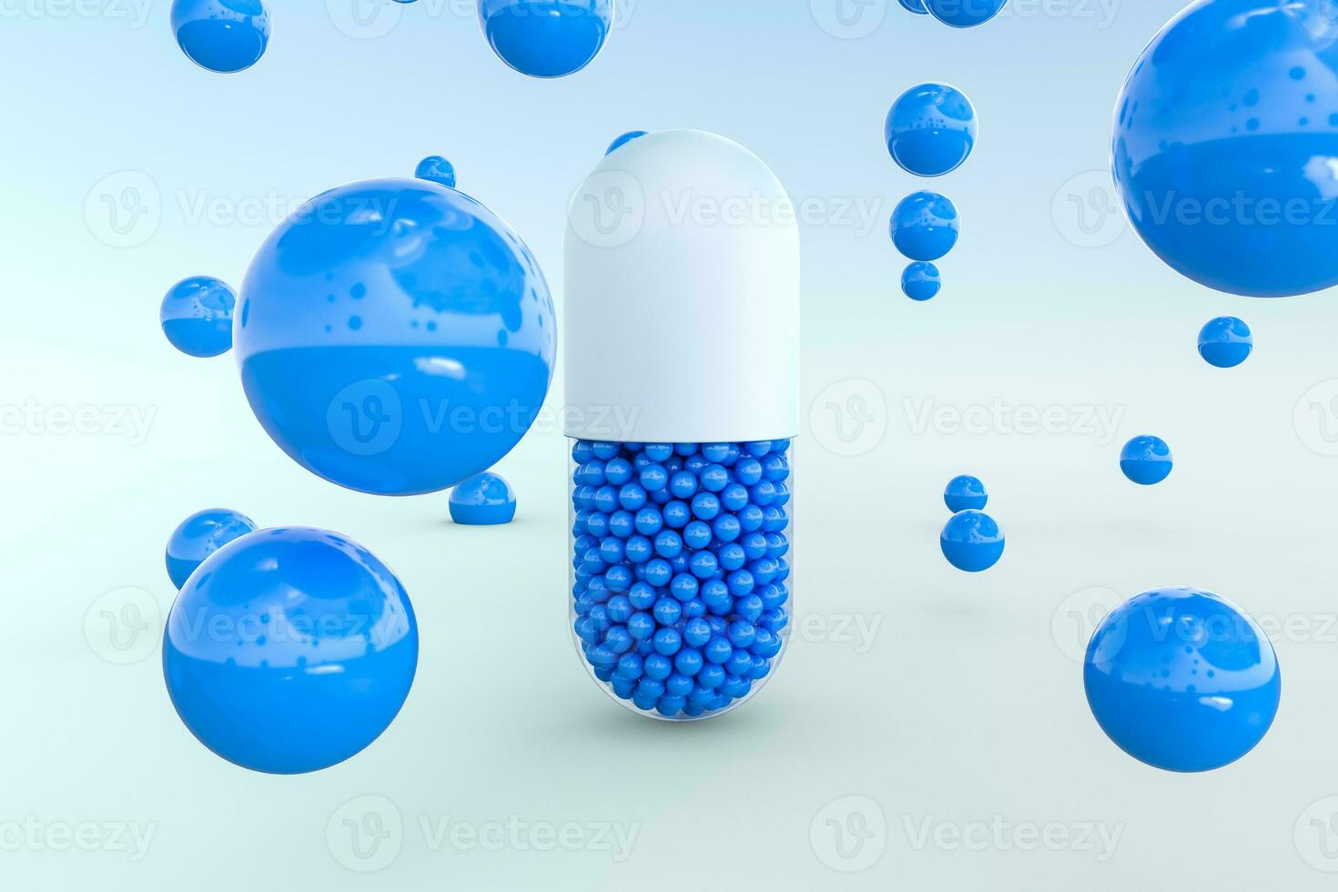 capsules with spheres, 3d rendering photo