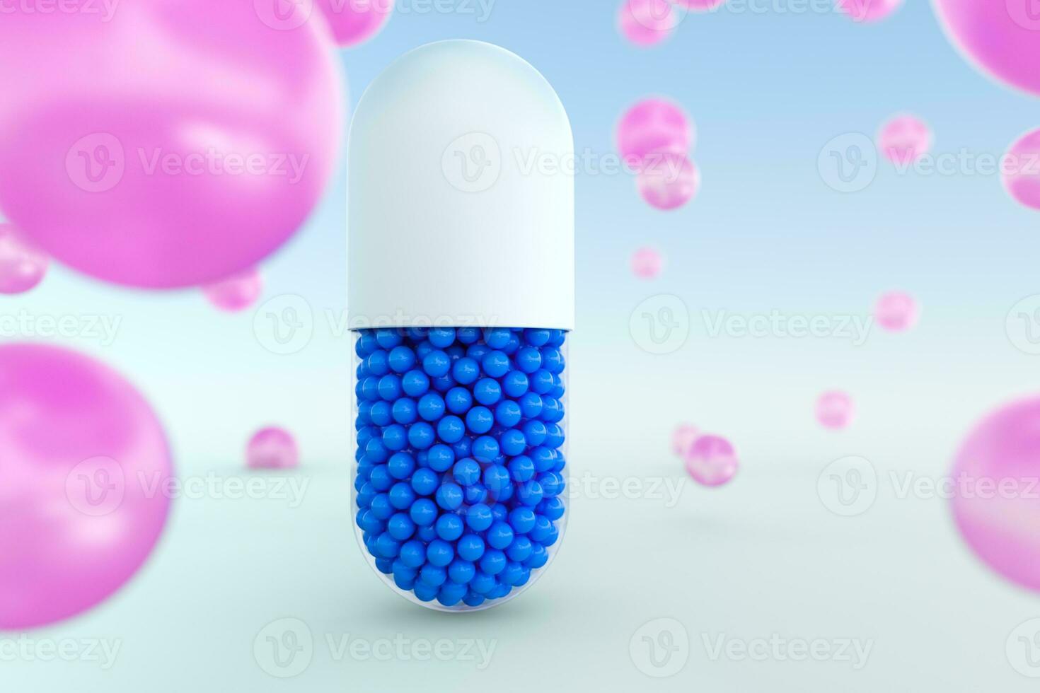 capsules with spheres, 3d rendering photo