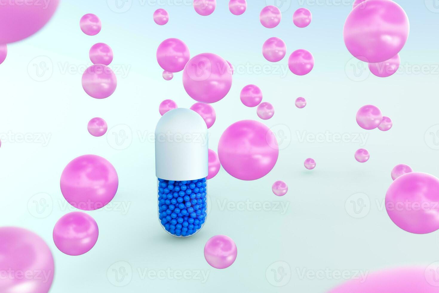 capsules with spheres, 3d rendering photo