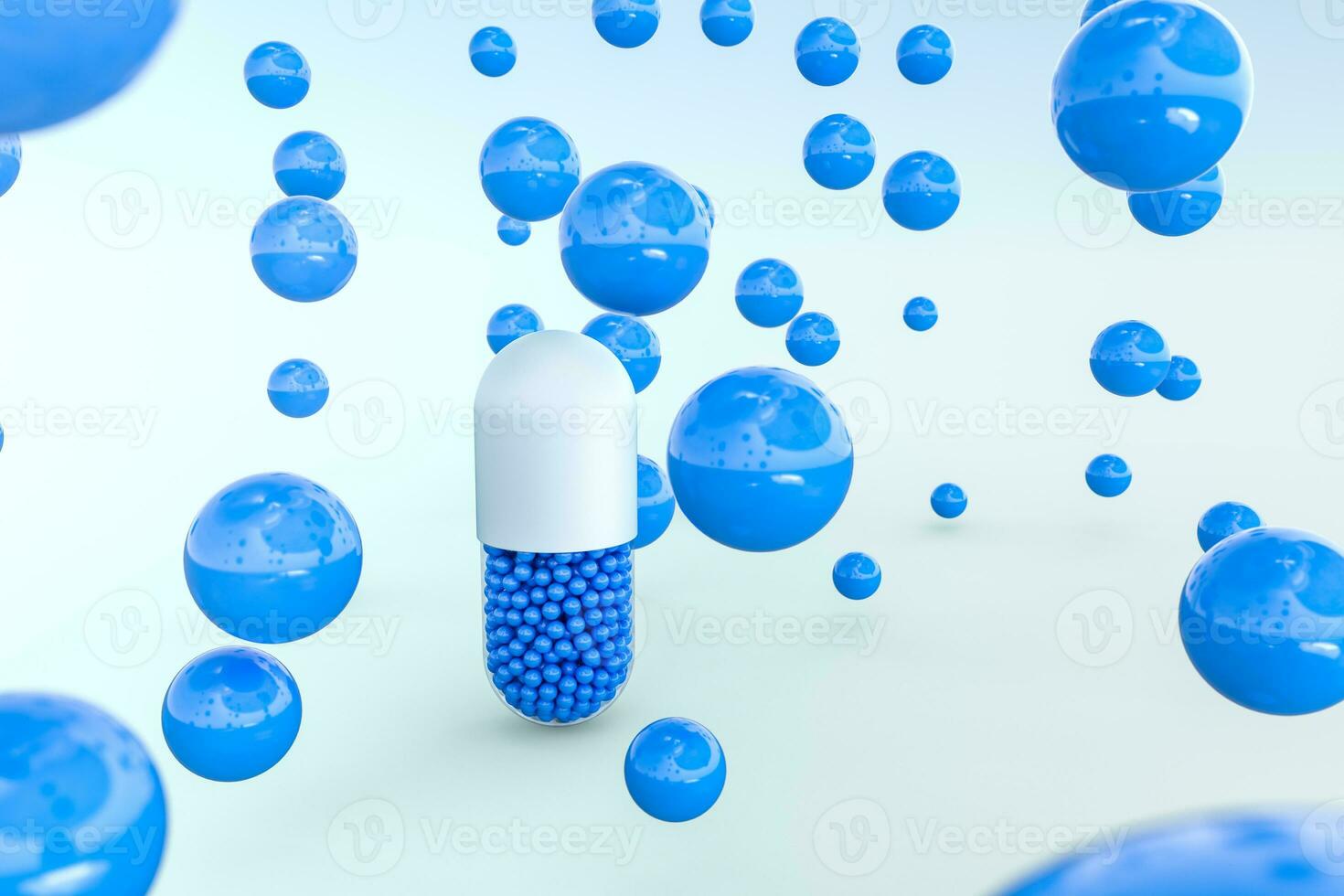 capsules with spheres, 3d rendering photo