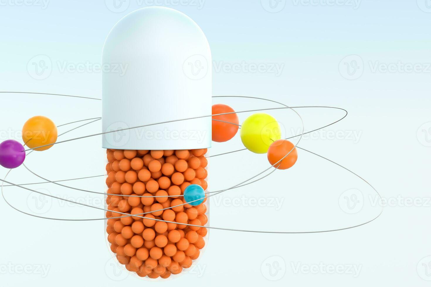 capsules with spheres, 3d rendering photo