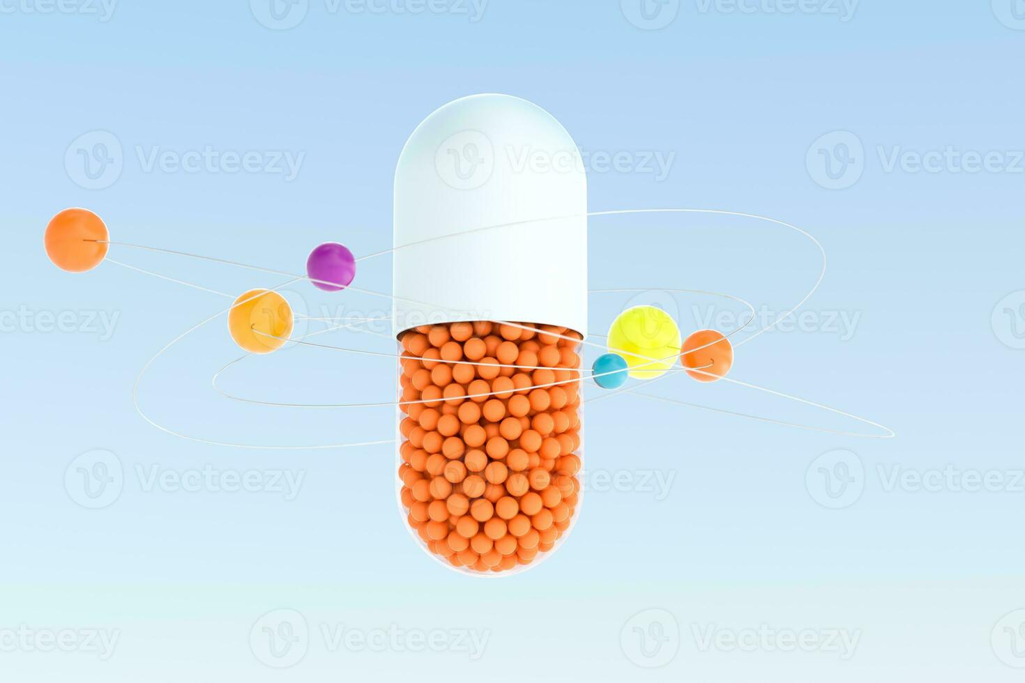 capsules with spheres, 3d rendering photo