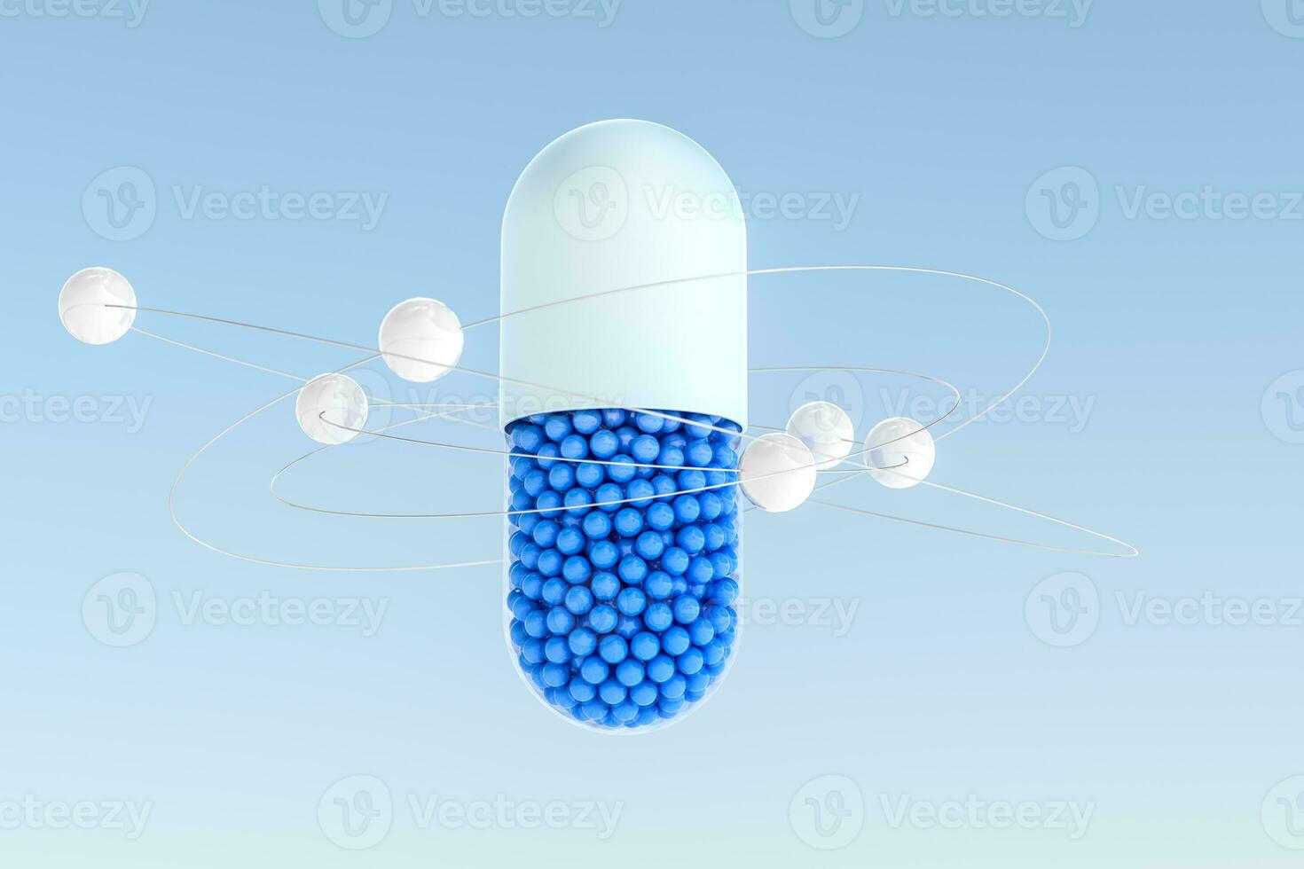 capsules with spheres, 3d rendering photo