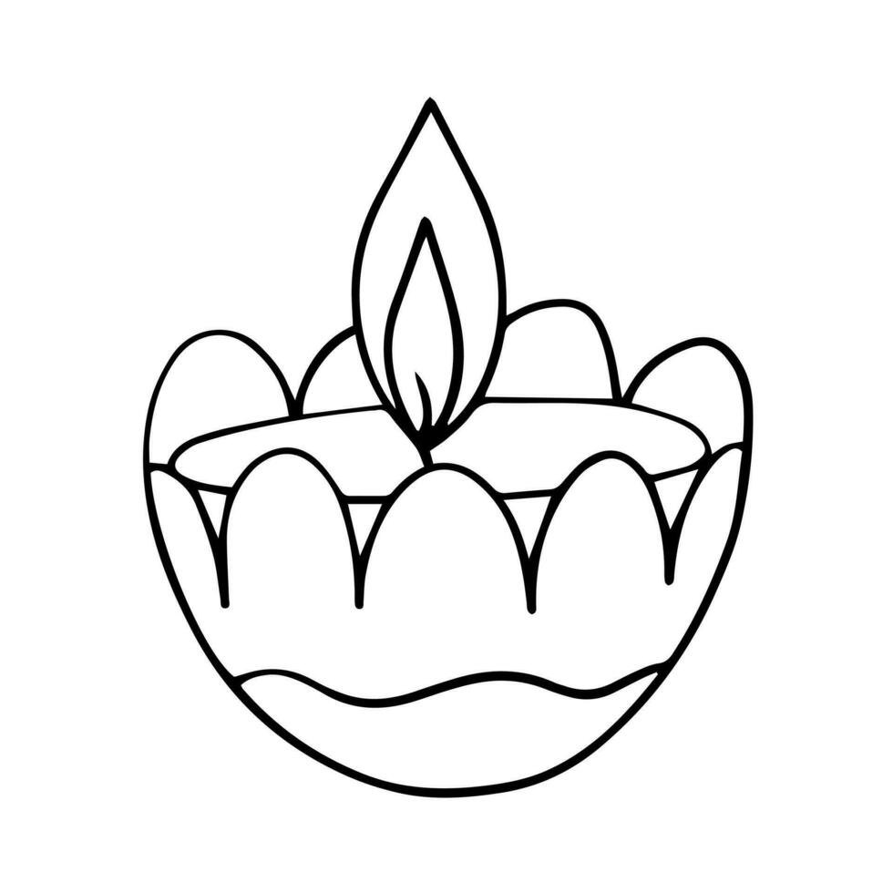 Diwali lamp in flower shape vector sketch. Hand drawn Happy Diwali greeting card