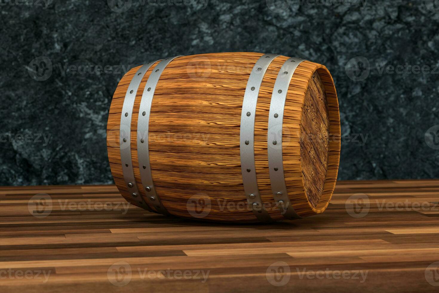 de madera lagar barril con oscuro oxido fondo, 3d representación foto