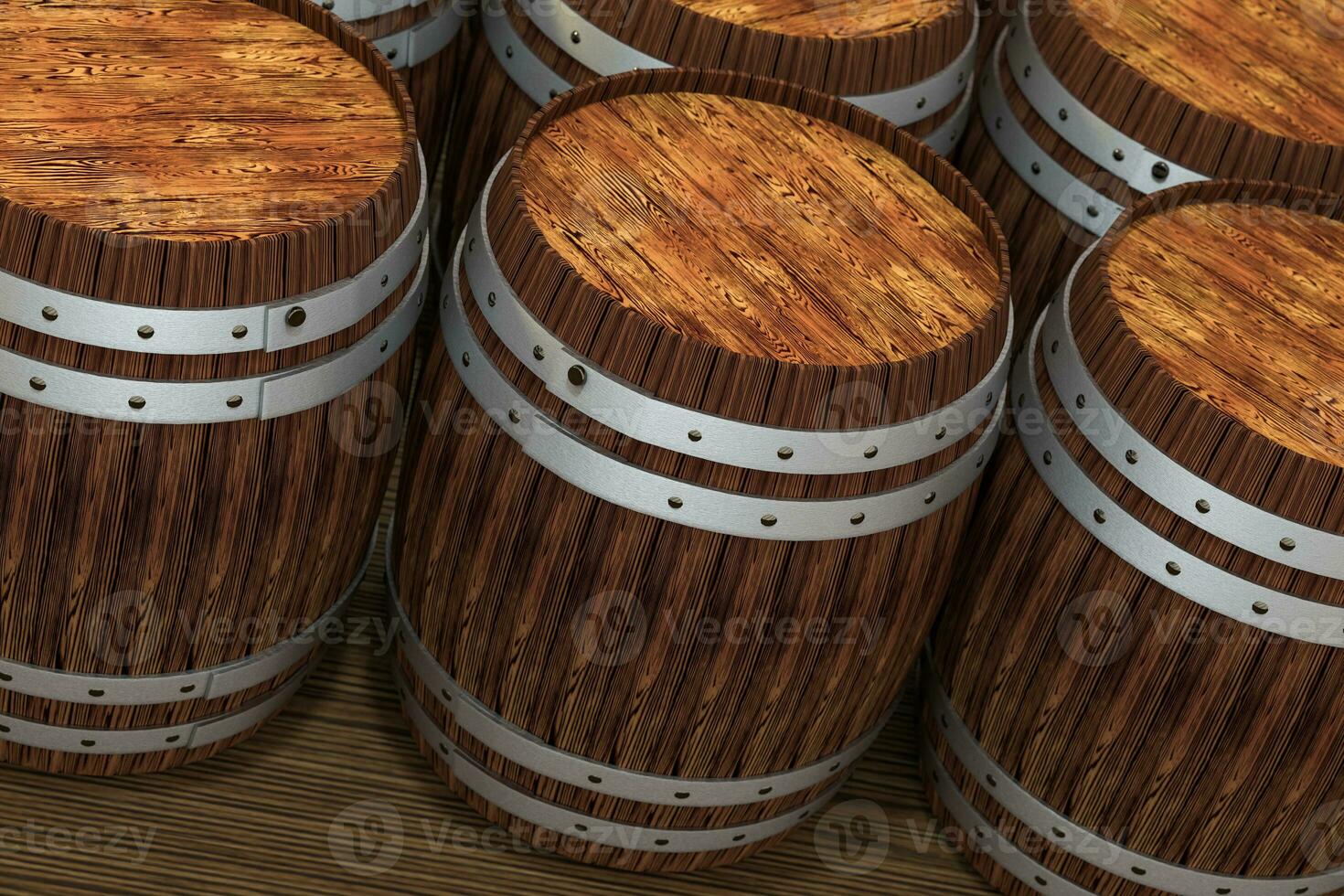 Wooden winery barrel with warm color background, 3d rendering photo