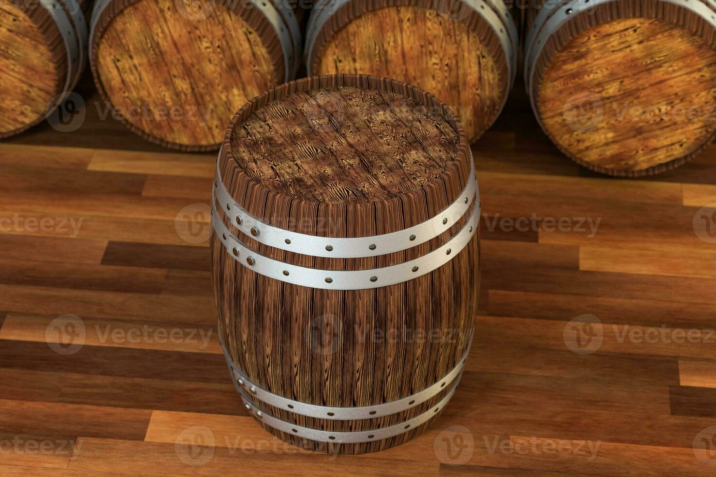 de madera lagar barril con calentar color fondo, 3d representación foto