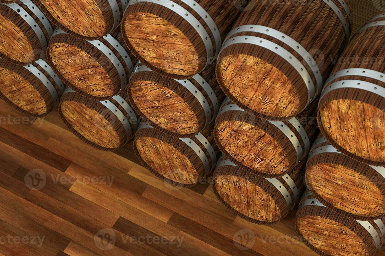 Wooden winery barrel with warm color background, 3d rendering photo