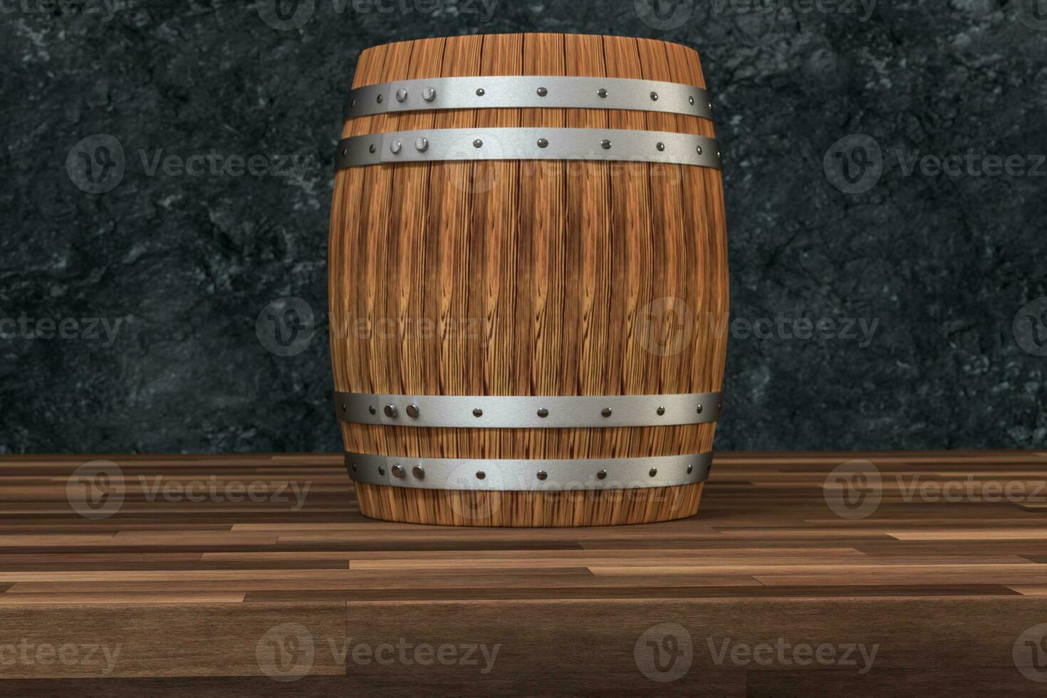 Wooden winery barrel with dark rust background, 3d rendering photo