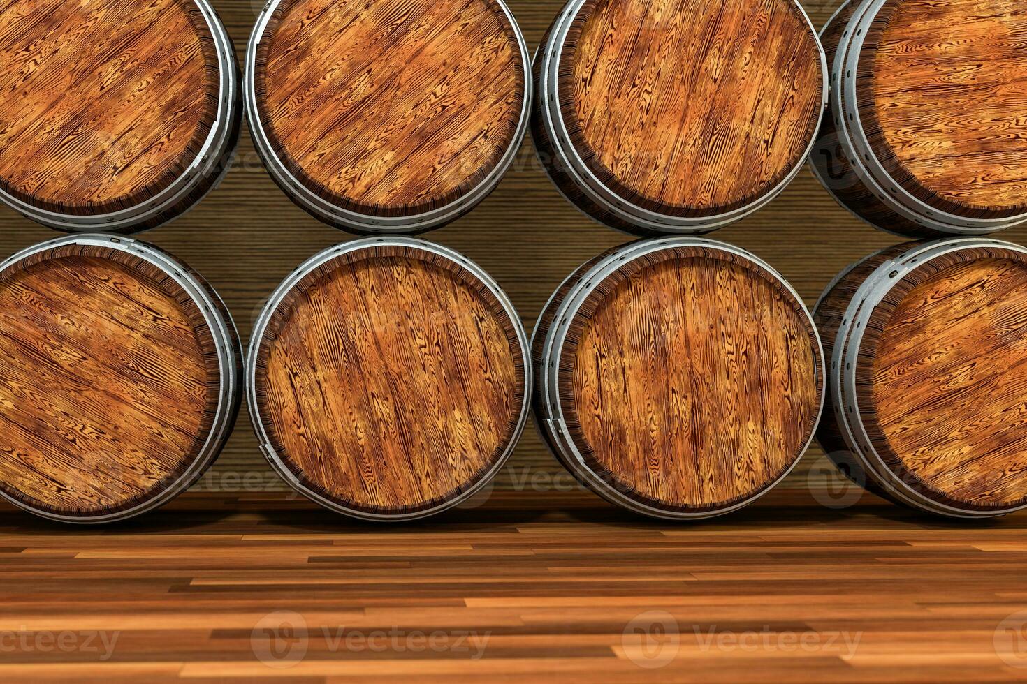 Wooden winery barrel with warm color background, 3d rendering photo