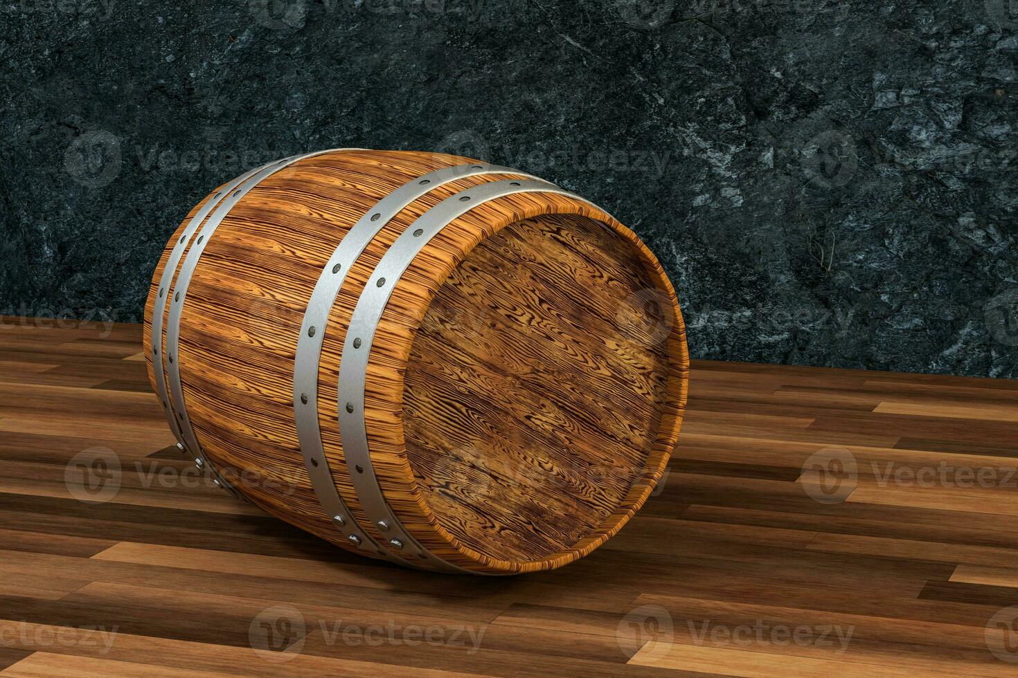Wooden winery barrel with dark rust background, 3d rendering photo