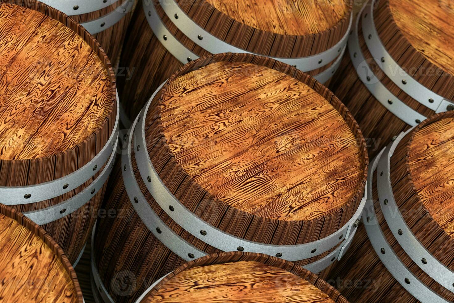 Wooden winery barrel with warm color background, 3d rendering photo